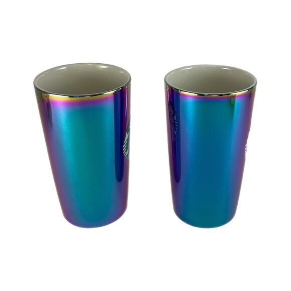 Set of 2 Starbucks 16oz Iridescent Oil Slick Ceramic Mugs LIGHT DAMAGE/SEE PHOTO - Picture 4 of 11